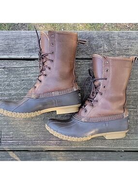 L.L. Bean Sheepskin Lined 8 Eyelet Brown Leather Bean Boots Size 7 N